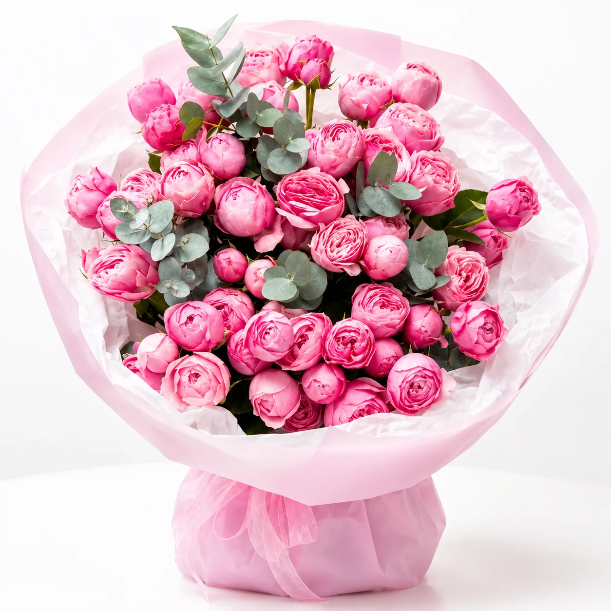 Fresh 11 Silva Pink Peony Roses Bouquet wrapped in premium floral paper with elegant satin ribbon
